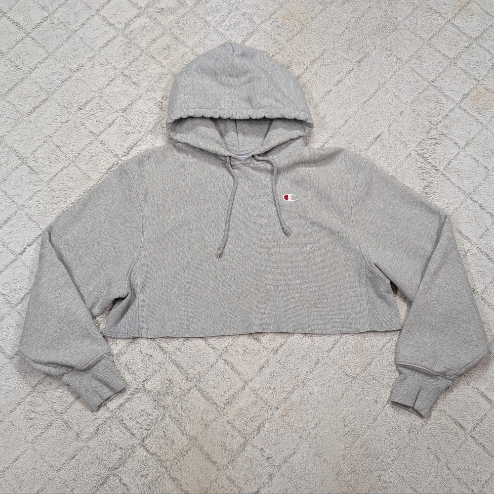 Champion Hoodie Womens L Grey Heather Reverse Weave Cut Off Cropped Gym Cozy